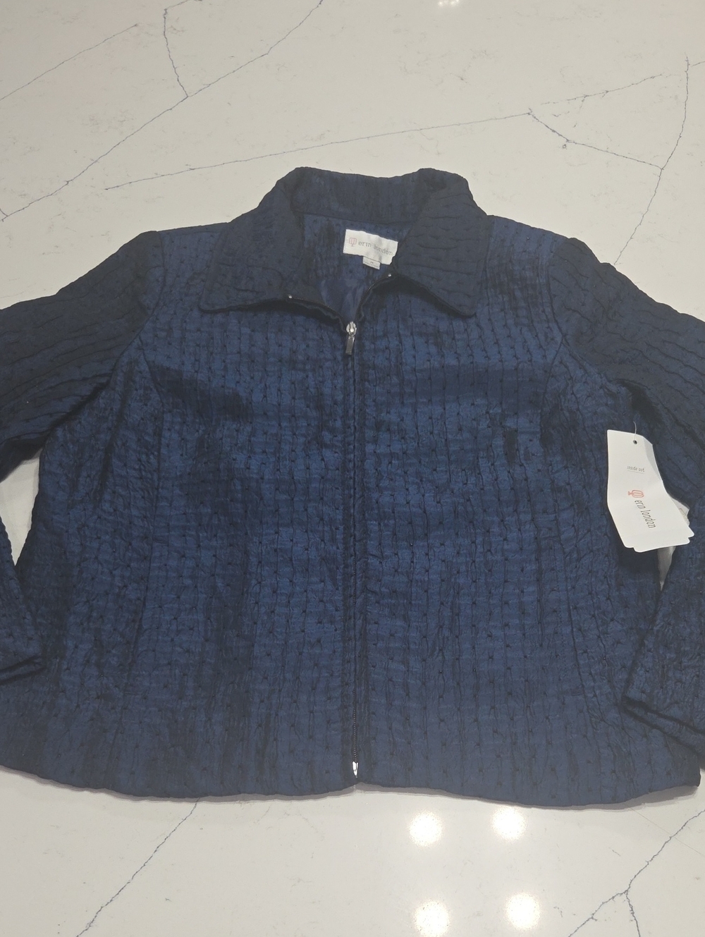 erin london Navy Textured Zip-Front Blazer Jacket SzM New With Tag